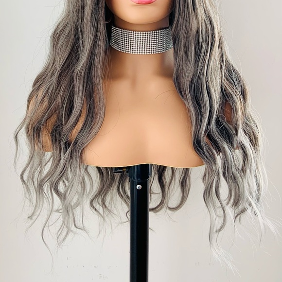 Very Pretty Slate Grey Mix Synthetic Wig with Bangs - Picture 2 of 11
